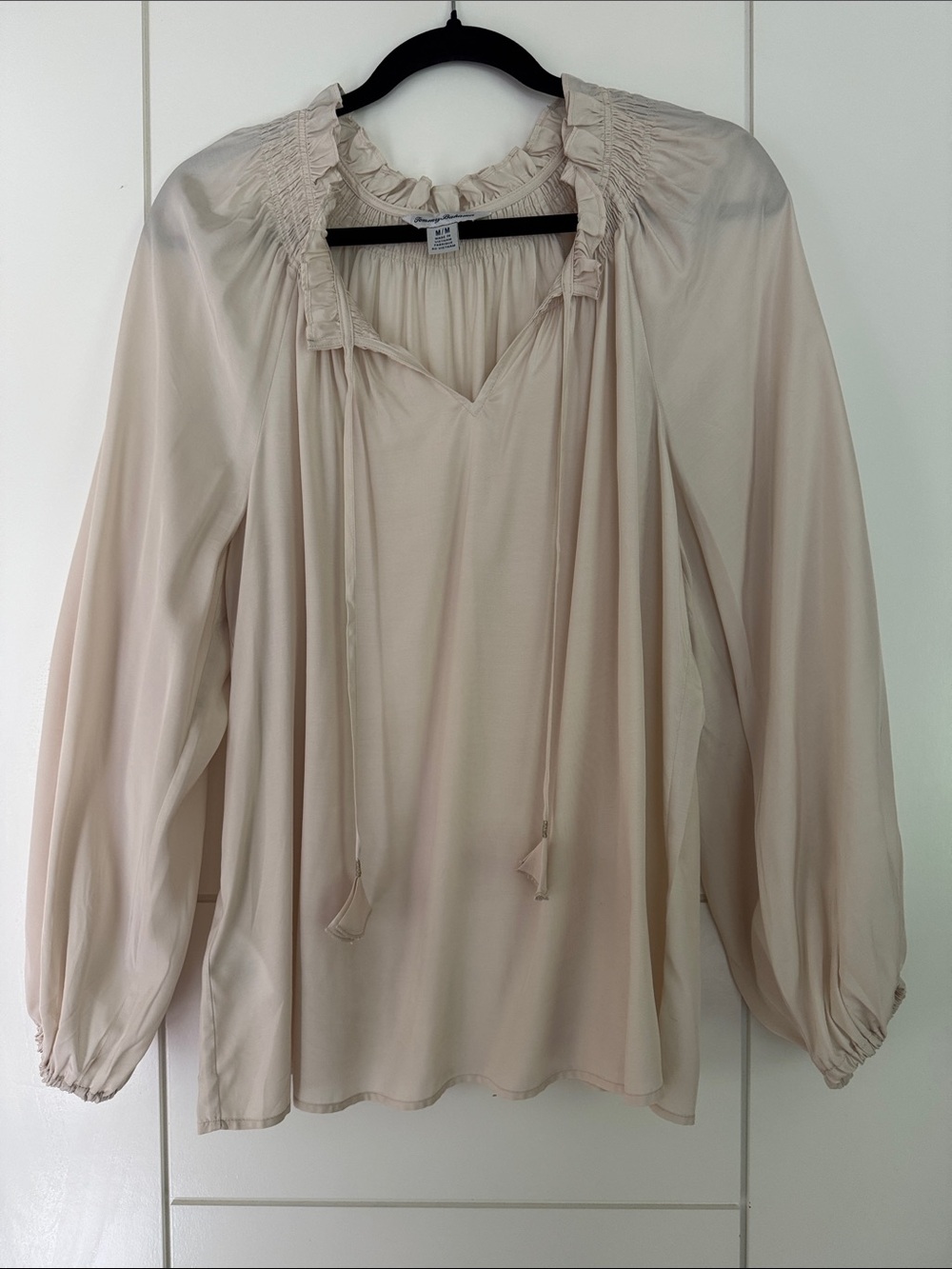 Tommy Bahama Cream Ruffle Tie-Neck Blouse